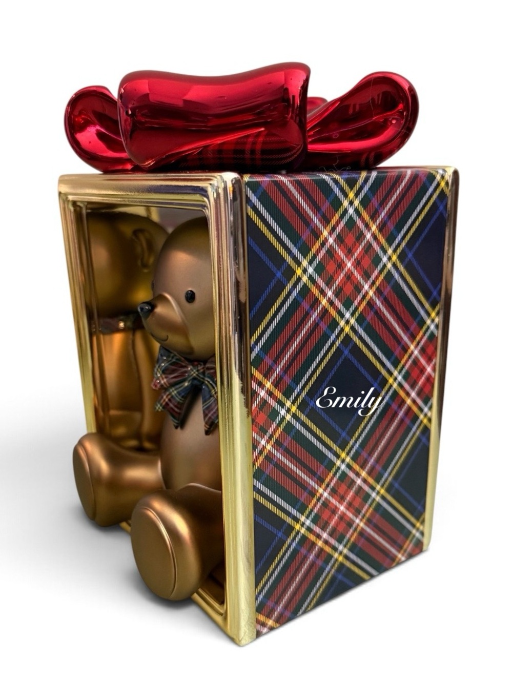 Bath & Body Works Gold TEDDY BEAR PRESENT Pedestal 3-Wick Candle Holder 🧸 - Picture 9 of 10